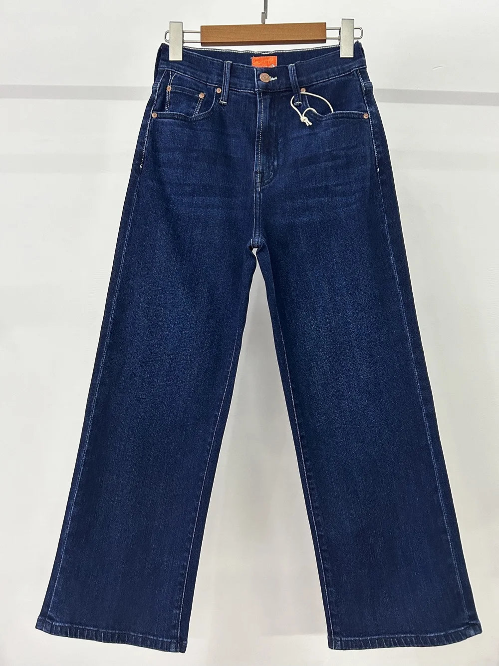 Jean droit taille haute rétro bleu foncé pour femme, nouvelle collection