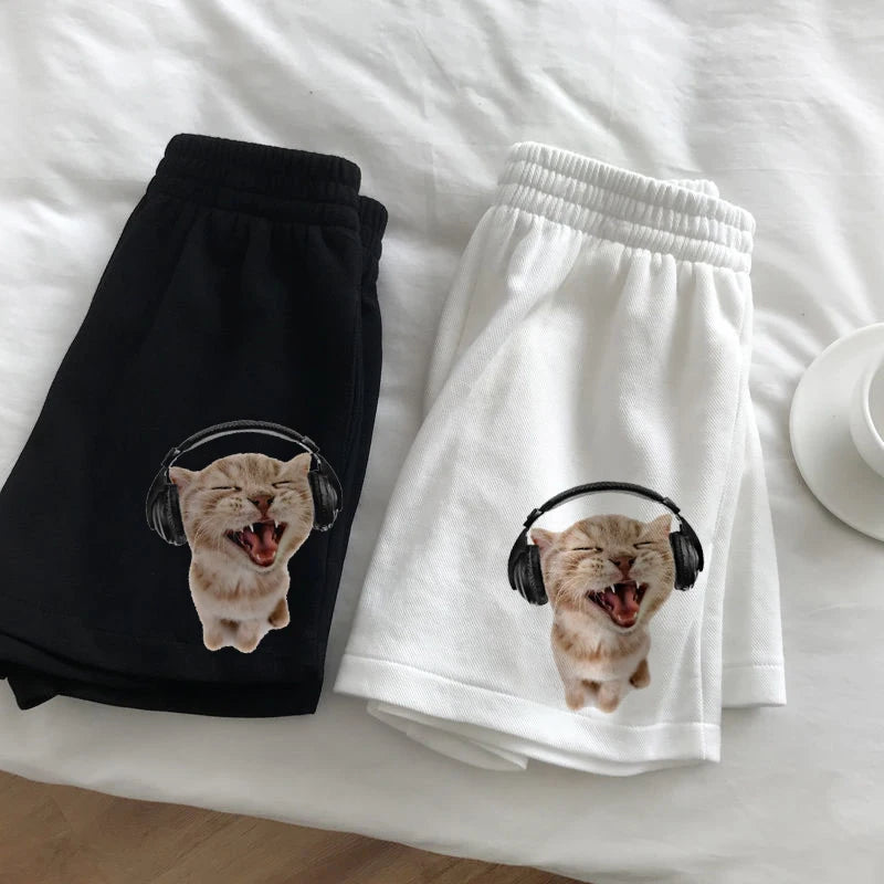 Women's Shorts High Waist Star Fun Kitten Print Summer Harajuku Fashion Sports Sweatpants Beach Y2k Loose Y2K Clothing