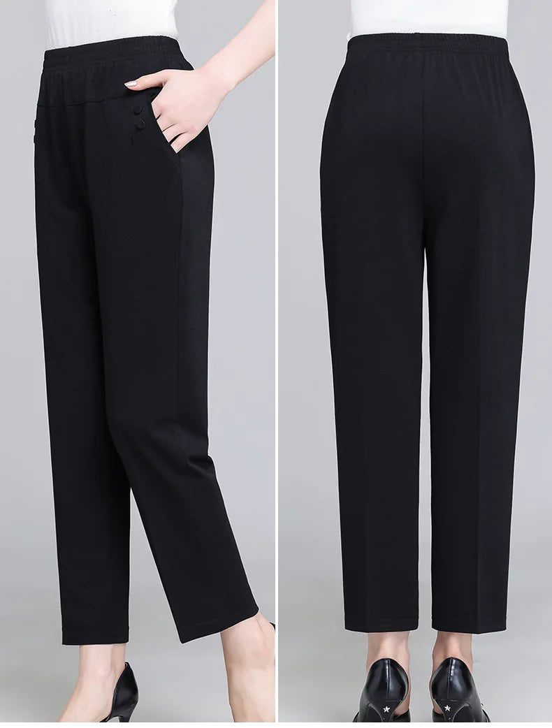 Pantalons de printemps et d'été pour femmes d'âge moyen, taille élastique fine, amples, en coton, pour mères, pantalons décontractés pour femmes