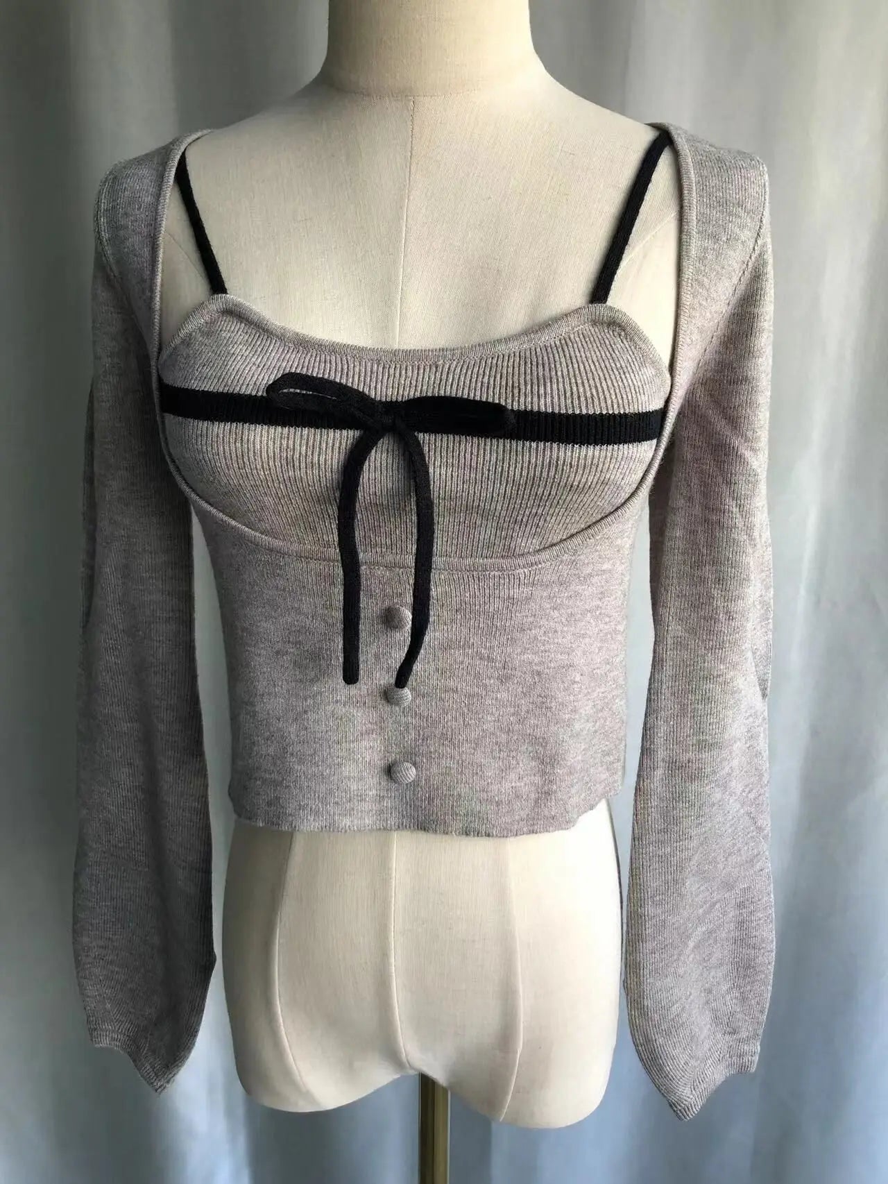 Pull à col en U sexy avec nœud japonais pour femme, vêtement d'extérieur en tricot, style Pure Desire 2025, vêtements d'automne décontractés pour femmes