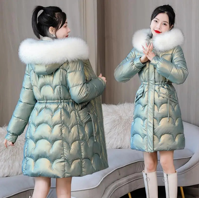 Nouvelle Veste D'hiver Parkas Femmes Manteau Col De Fourrure À Capuche Pardessus Femme Veste Épaisse Chaude Coton Rembourré Puffer Parka Vêtements D'extérieur