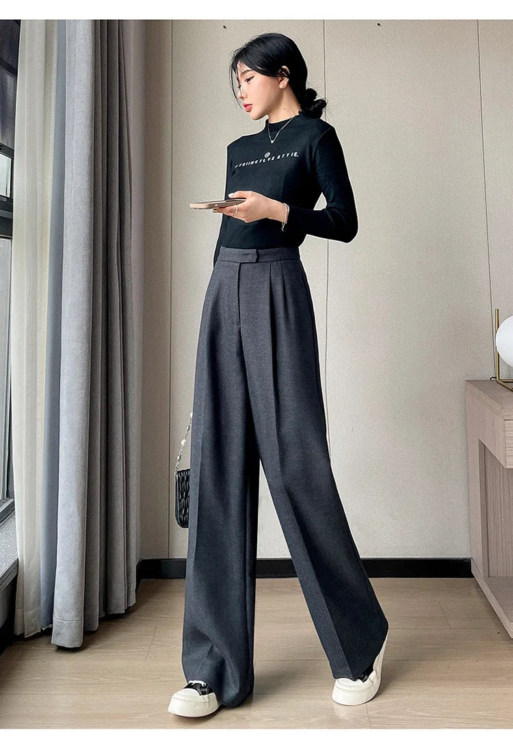 Jielur Autumn Slim High Waist Straight Women's Pants Casual Solid Color Loose Chic Female Wide Leg Pants Fashion Office Ladies