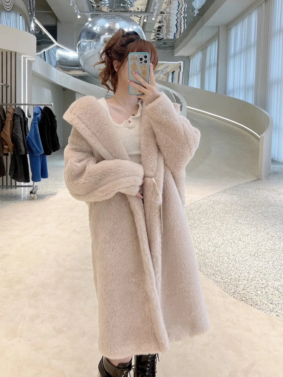 Teddy Bear Coat Women Winter Alpaca Loose Warm Coat Camel Wool Coat Female Classic Casual Lapel Milk White Oversized Loose Coat