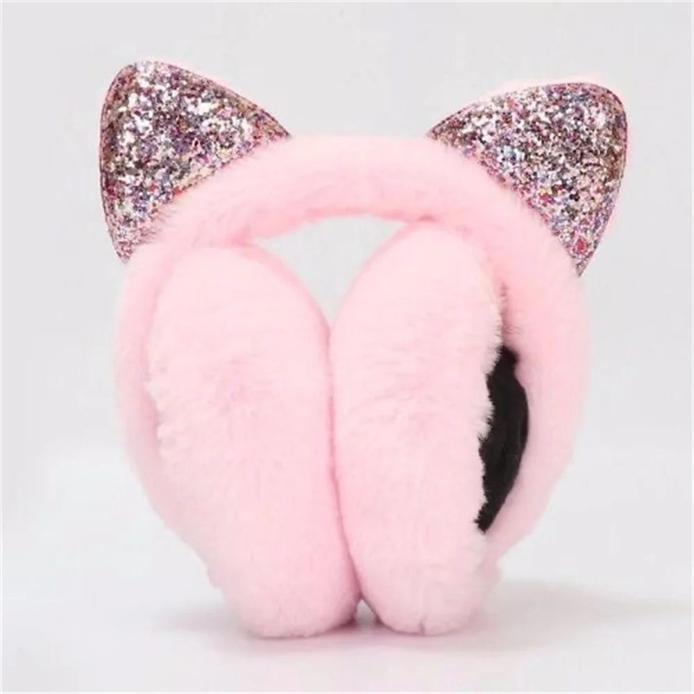 Winter Warm Plush Earmuffs for Women Girls Children Riding Ski Ear Protection Cartoon Cute Cat's Ears Fur Soft Cashmere Earflaps