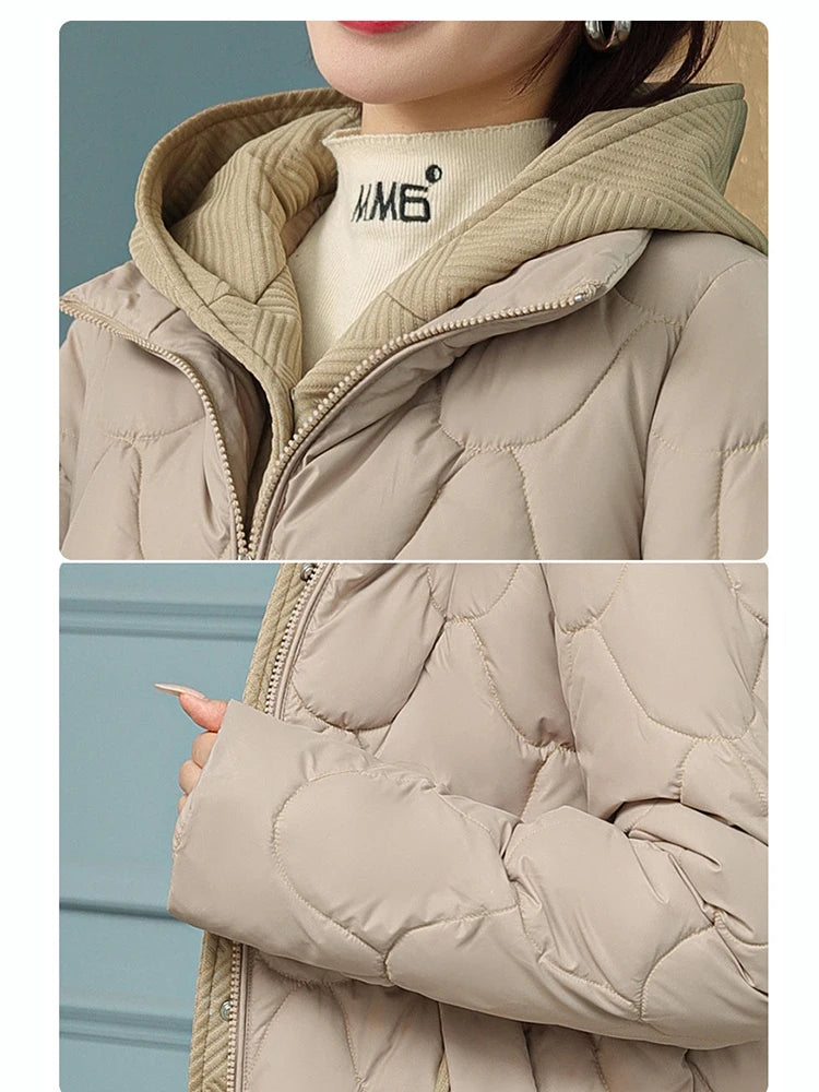 Fitshinling Fashion Nouveau Manteau Parkas Chaud Vêtements D'extérieur Femmes Vêtements Faux Deux Pièces Coton Rembourré Veste D'hiver Matelassée Femme