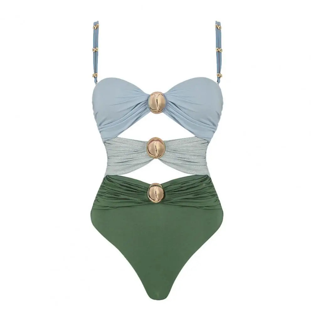 Maillot de bain monokini pour femme Maillot de bain une pièce élégant pour femme Monokini sexy avec décoration de bouton en métal Découpe de contrôle du ventre haute