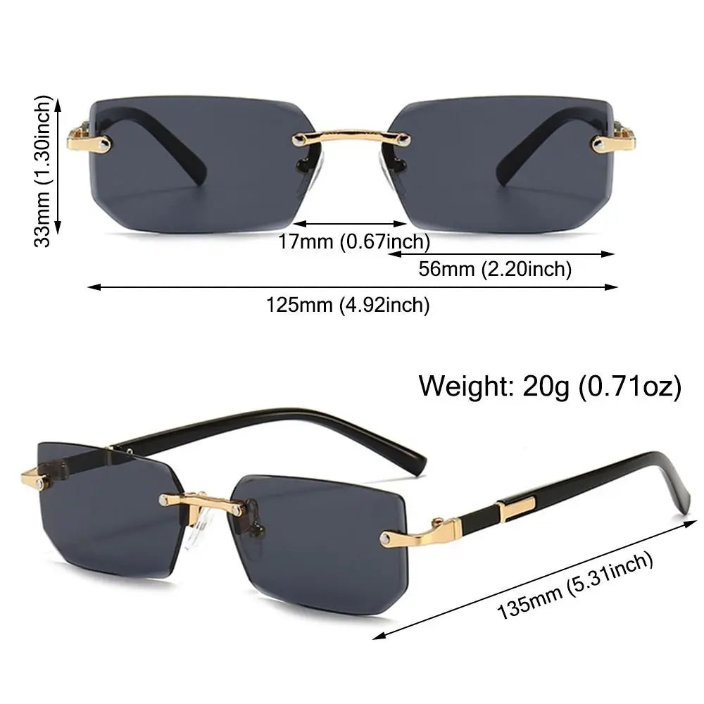 Lunettes de soleil rectangulaires sans monture avec protection UV400 Y2K pour femmes et hommes