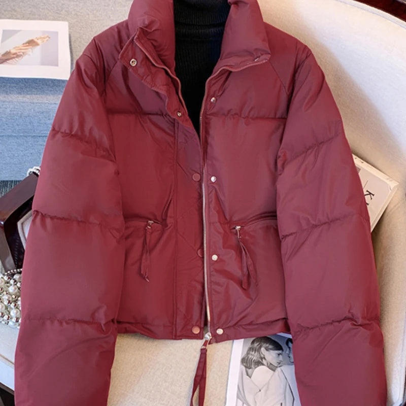 Veste pour femme nouvelle version coréenne col montant veste courte en coton rembourré épaississement parkas chaudes vestes d'hiver pour femmes manteau