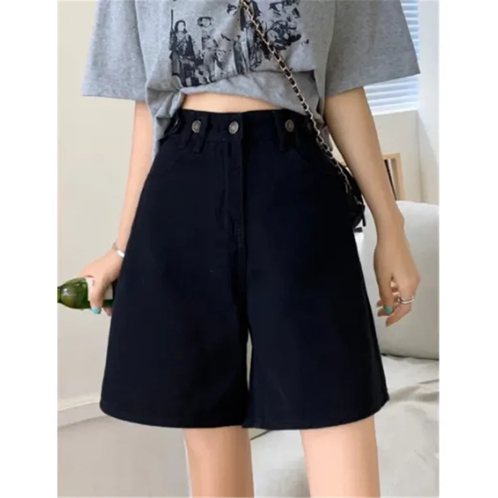 BF Style Straight Denim Shorts Women Y2k Polar Big Streetwear Skateboard Retro Blue Harajuku Hip Hop Cartoon Solid Fashion Baggy