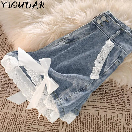 Woman Jeans Pants Denim a Version High Waist Raw Hem Shorts Women's Lace Pants Pantalones Vaqueros Mujer pants women jeans