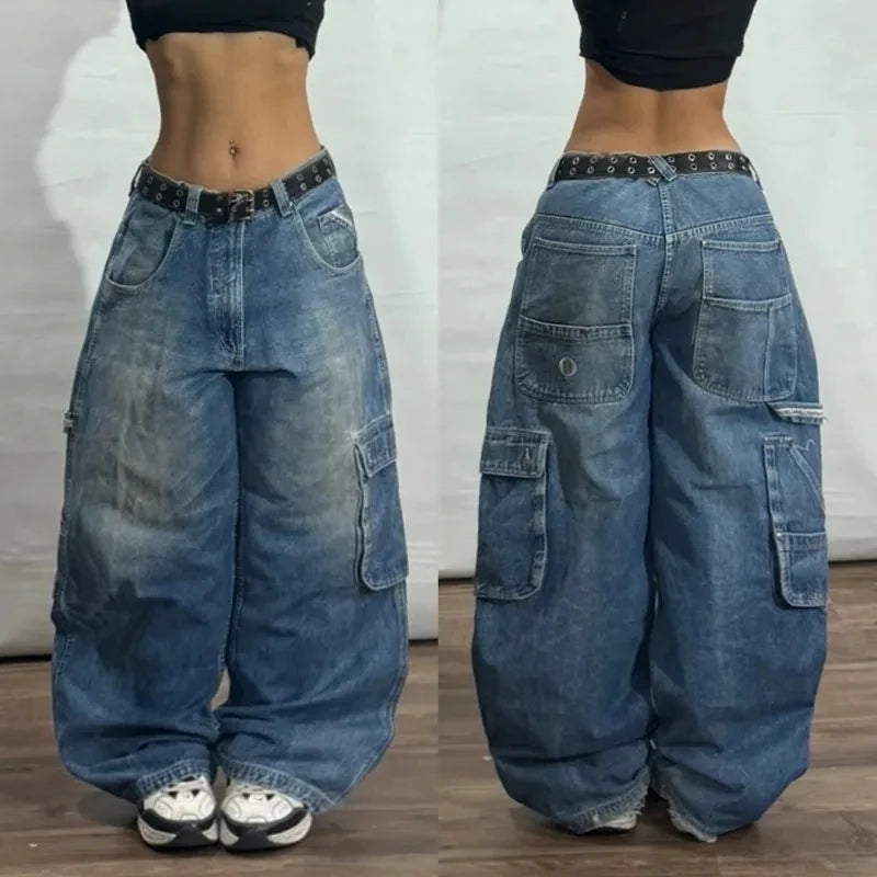 Streetwear Fashion New Pure Black Washed Baggy Jeans Men And Women Y2K Harajuku Casual Gothic High Waist Wide Leg Trousers