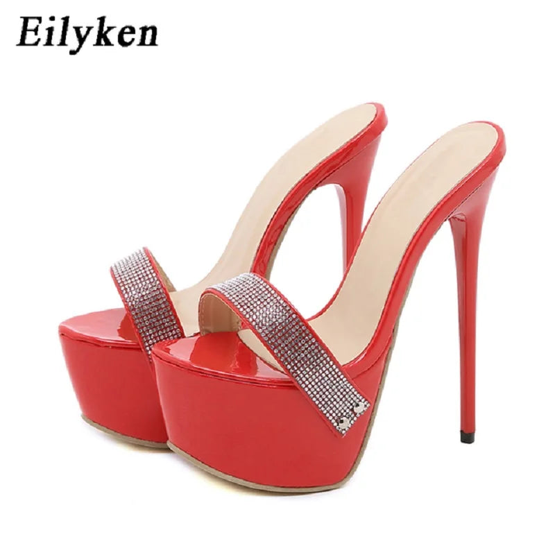 Eilyken Summer Leopard Slippers Ladies Fashion Peep Toe Slip On Platform Sandals Mules High Heels 17CM Shoes Size 35-42