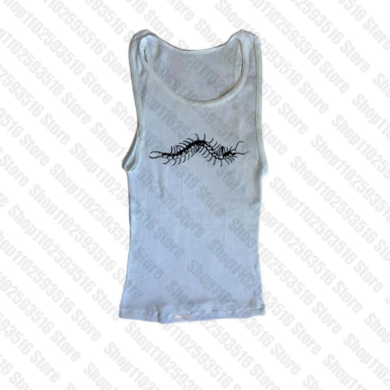 Summer y2k Printing Women Trash Centipede Vest Top women Short Crop Top Aesthetic punk Streetwear Female Tops Goth Corset tvest