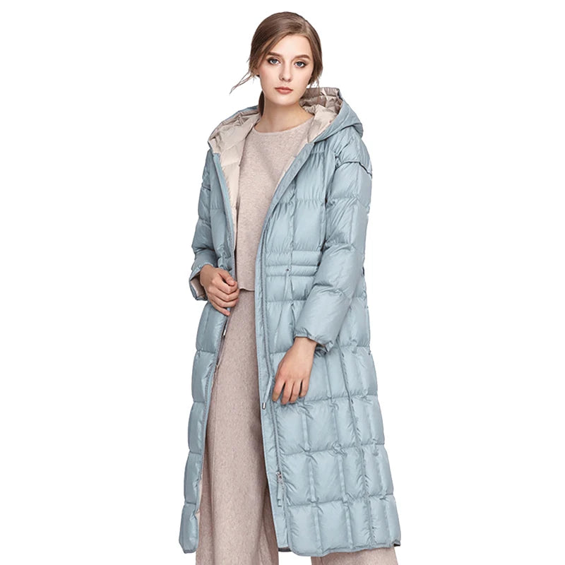 CHCH Automne Nouveau Manteau En Duvet Pour Femme Longue Veste Bouffante Épaissi À Capuche Parka D'hiver en tissu