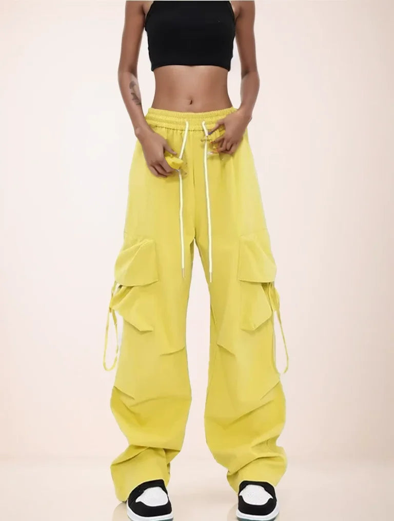 Women Y2K Cargo Pants High Waist Streetwear Hip Hop Trousers Female Big Pockets Casual Student Drawstring Baggy Sweatpants