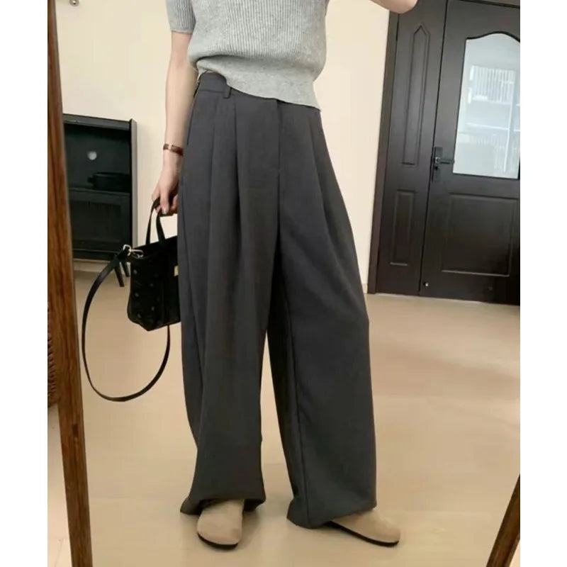 Deeptown Baggy Elegant Suit Pants Women Korean Fashion Classical Office Ladies Casual Trousers Wide Leg Basic Straight  Pantalon