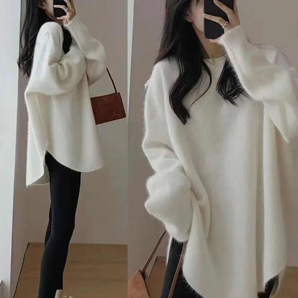 Women's Sweater Long Red Knit Tops for Woman Pullovers Autumn Winter 2024 Y2k Fashion Korea Sleeve Jersey New Collection in Cold