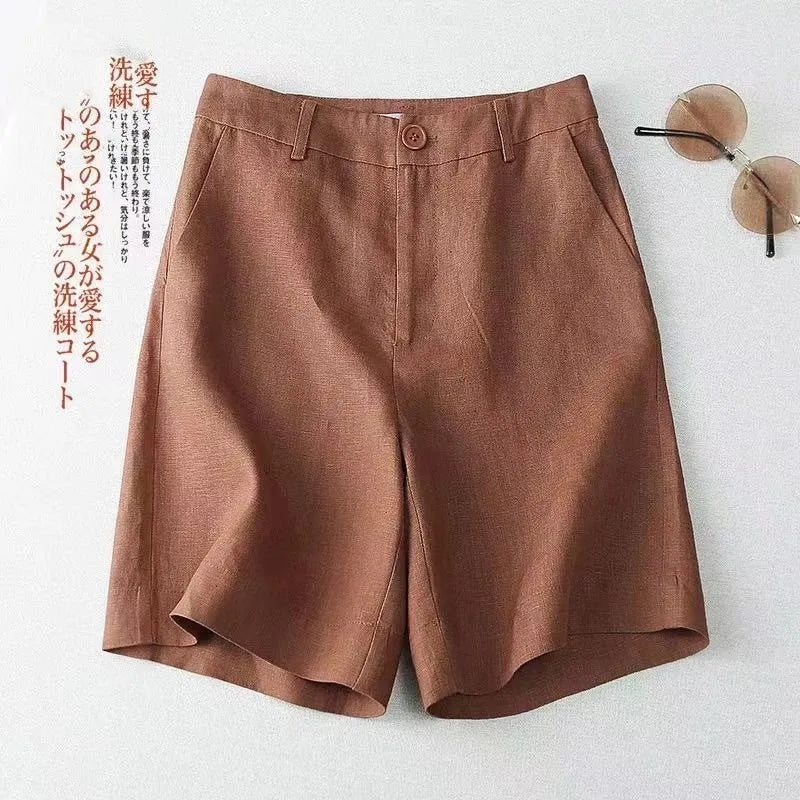 Women's cheap shorts harajuku summer Cotton linen tall waist wide leg pants solid color Ladies trousers dropshipping XMM3311