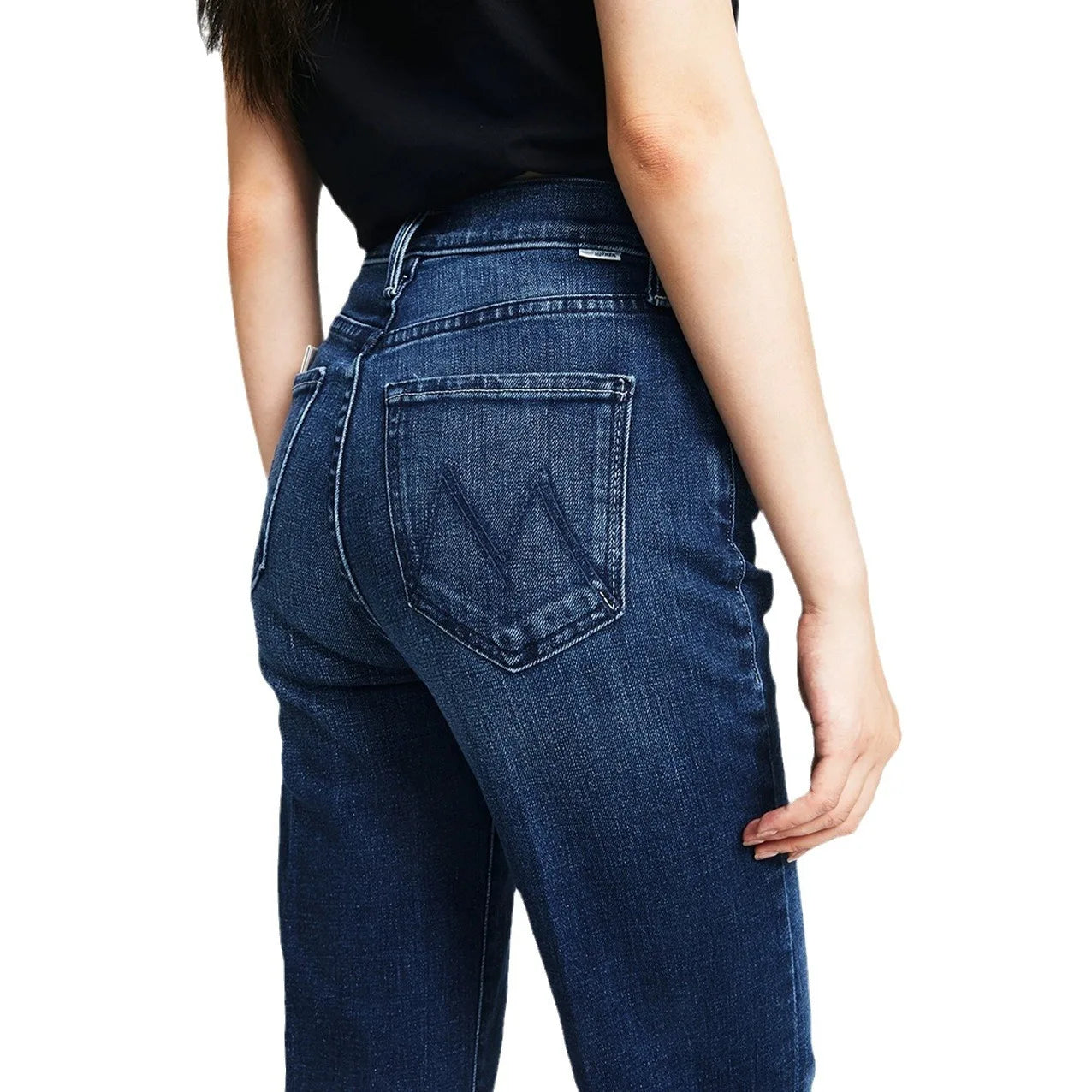 Jean droit taille haute rétro bleu foncé pour femme, nouvelle collection