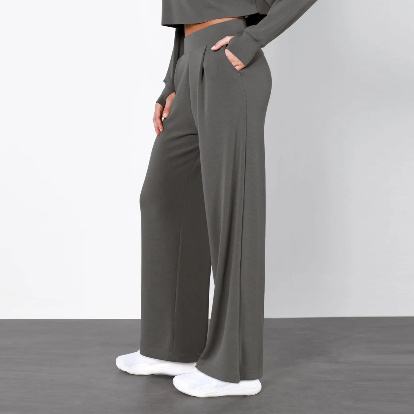 Women's Wide Leg Pants High Elastic Waisted In The Back Business Work Trousers Long Straight Suit Womens Petite Pants Casual