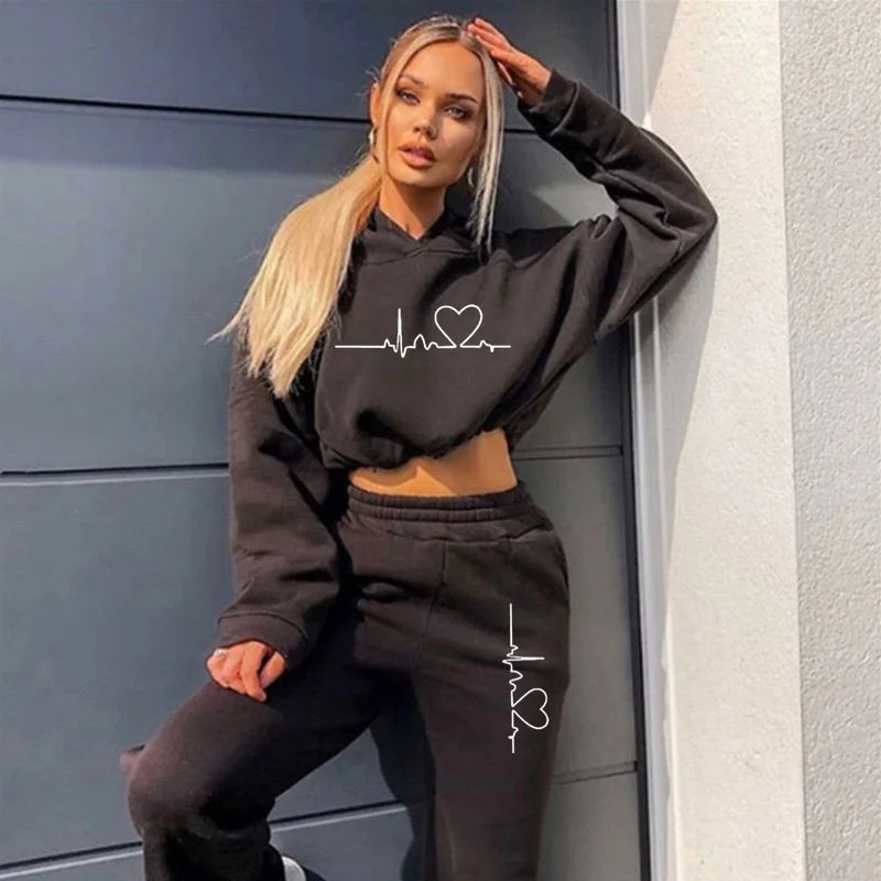 Drawstring Women Hoodies Outfits  Fashion Loose Womens 2 Piece Suit Home Gym Tracksuit New Casual Solid Color Women Pants Set