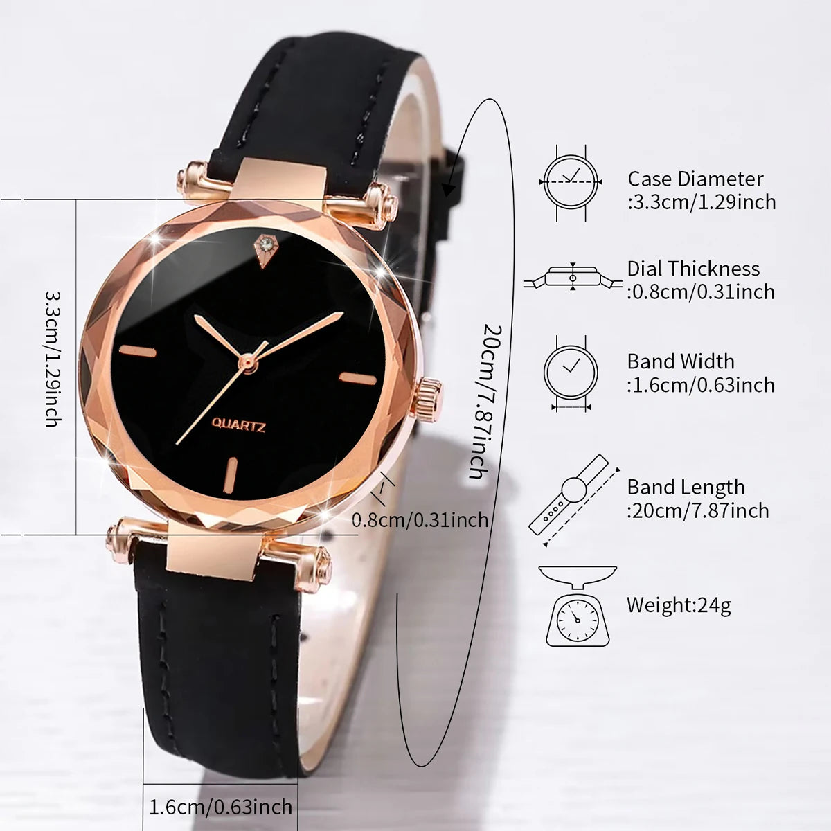 Lot de 5 montres à quartz tendance pour femmes, bracelet en cuir, ensemble de bijoux en forme de cœur (sans boîte)