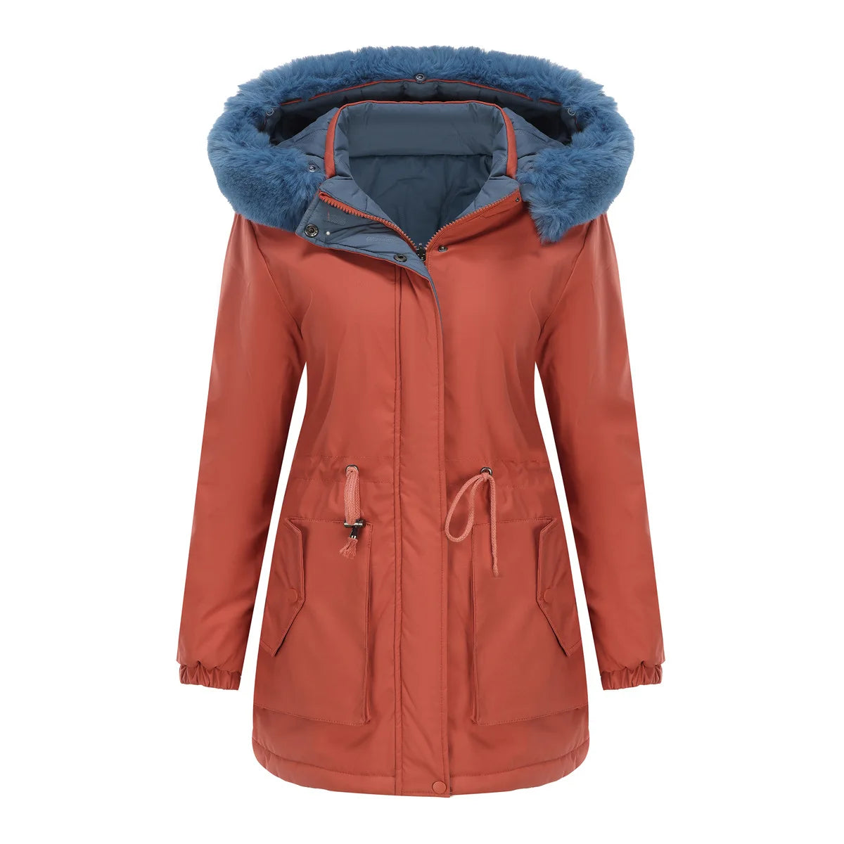 Veste  pour femme, veste en coton chaud double face, casquette amovible, manches longues, fermeture éclair, veste en coton épais, col en fourrure, Parkas