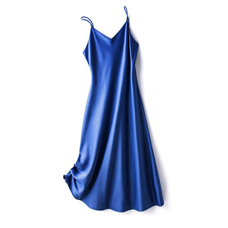 Women Long Dress Spaghetti Strap V-neck Sleeveless Sexy Summer Solid Color Mid-calf Skinny Dresses Inner Cloth