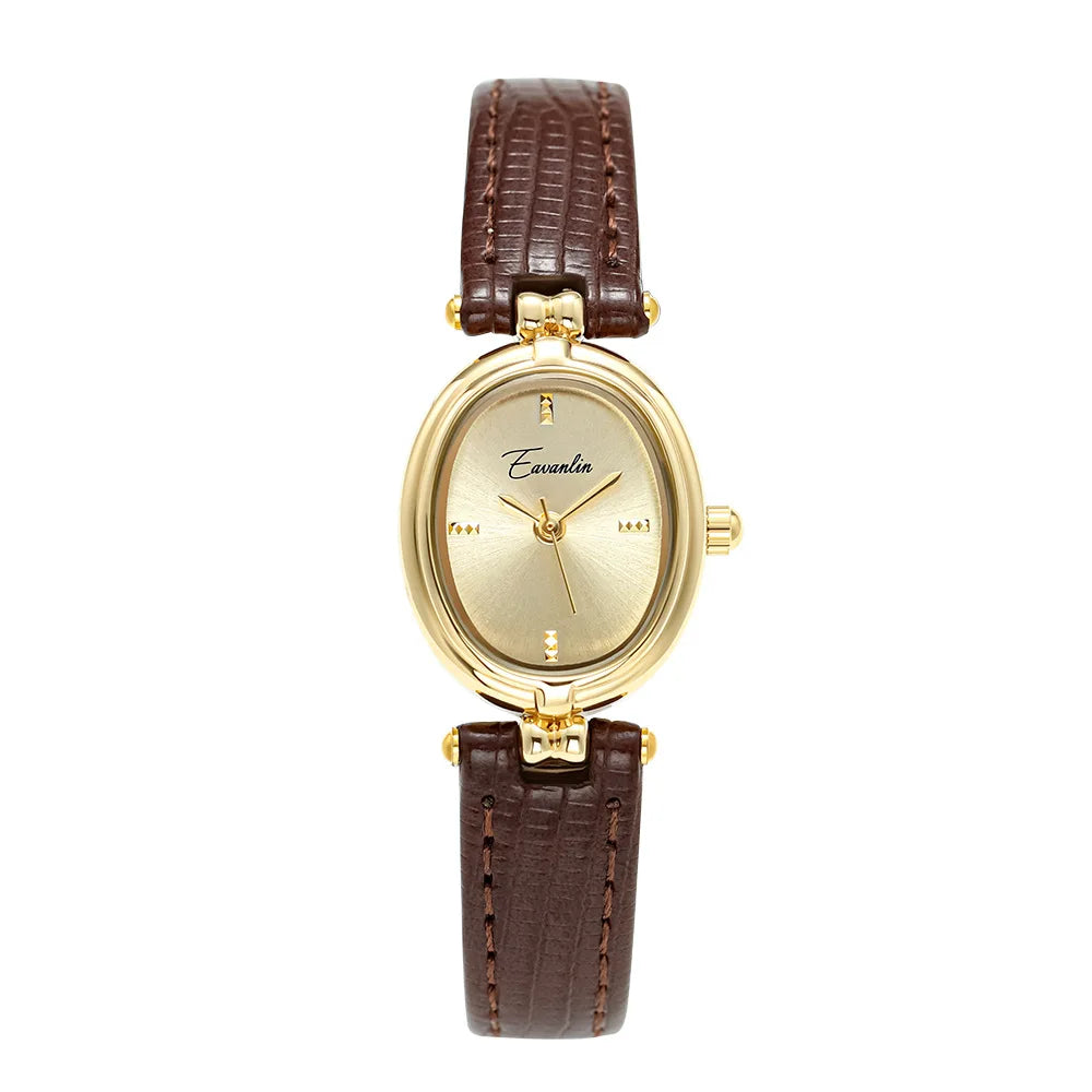 Retro Niche Design Square Rectangular Gold Dial Quartz Women's Watch Casual Brown Leather Waterproof Fashion Watch Relogio