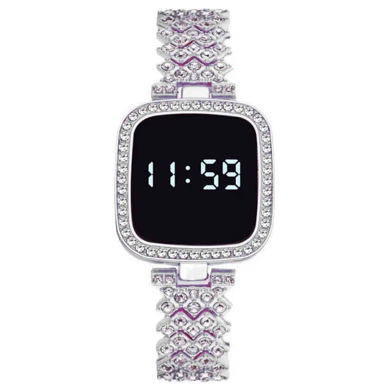 Luxury Rhinestone Digital Watches for Women Simple Touch Screen LED Watch Fashion Steel Strap Rose Gold Ladies Watch Reloj Mujer