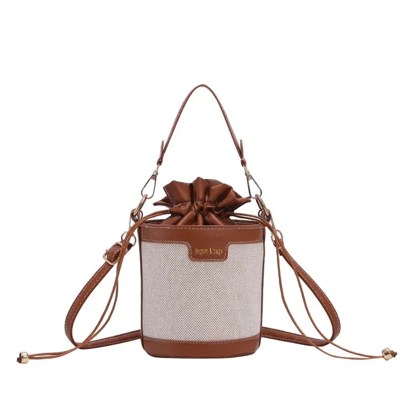 Womens Shoulder Bags Cylinder PU Leather Bucket Ladies Crossbody Bag Casual Drawstring Handbags Purse for Summer Travel Shopping