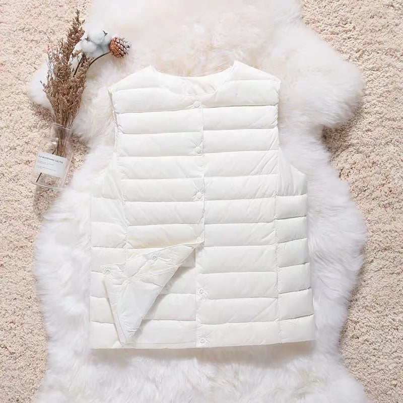 nouveautés femme bureau dame coréenne slim fit blanc canard vers le bas gilet chaud femmes sans manches vers le bas doublure gilet