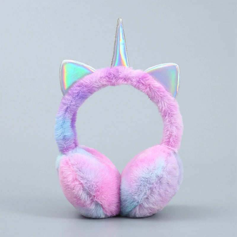 Winter Warmer Children Kids Colorful Unicorn Soft Plush Fluffy Earflap Earmuffs Lovely Cat Ears Caps  Headband Tie-dye Fur Hat