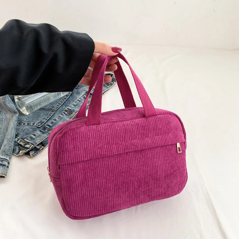 Personalized embroidery corduroy fashion make-up bag multi-functional portable travel storage bag leisure handbag