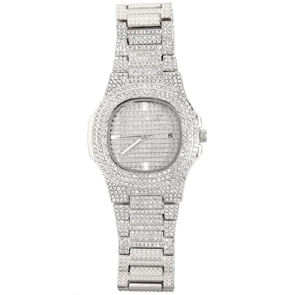 Montres à la mode entièrement glacées pour hommes et femmes, montre carrée en acier inoxydable, strass de luxe, montre à quartz carrée, cadeau de fête Hip Hop