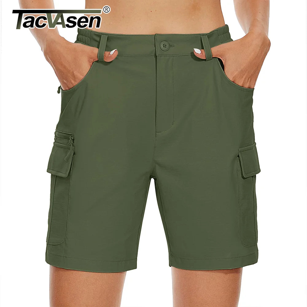 TACVASEN Hiking Shorts Summer Women's Quick Dry Lightweight Shorts Multi-Pockets Tennis Outdoor Cargo Casual Shorts Waterproof