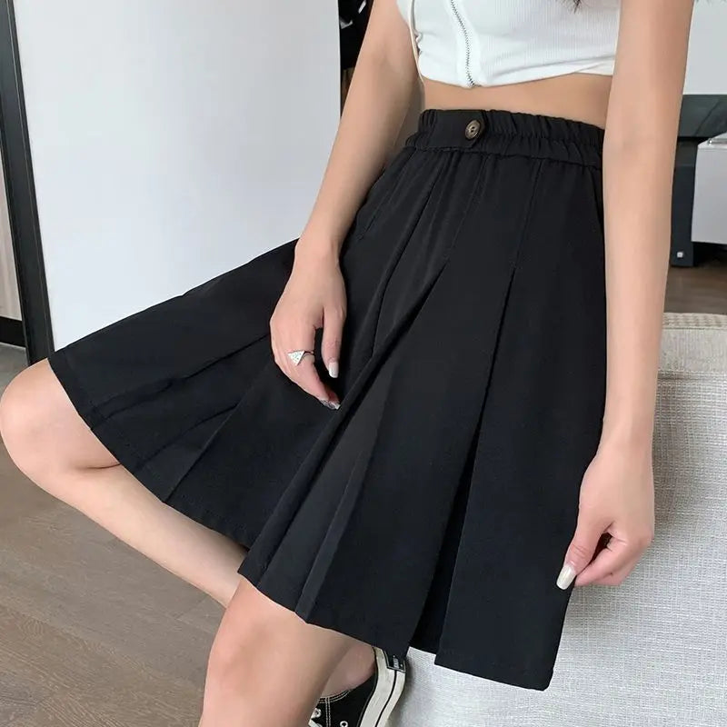 Pleated Shorts Women Baggy Summer Casual Fashion Korean Style Elegant Office Lady All-match Elastic Waist Vintage Ins Streetwear