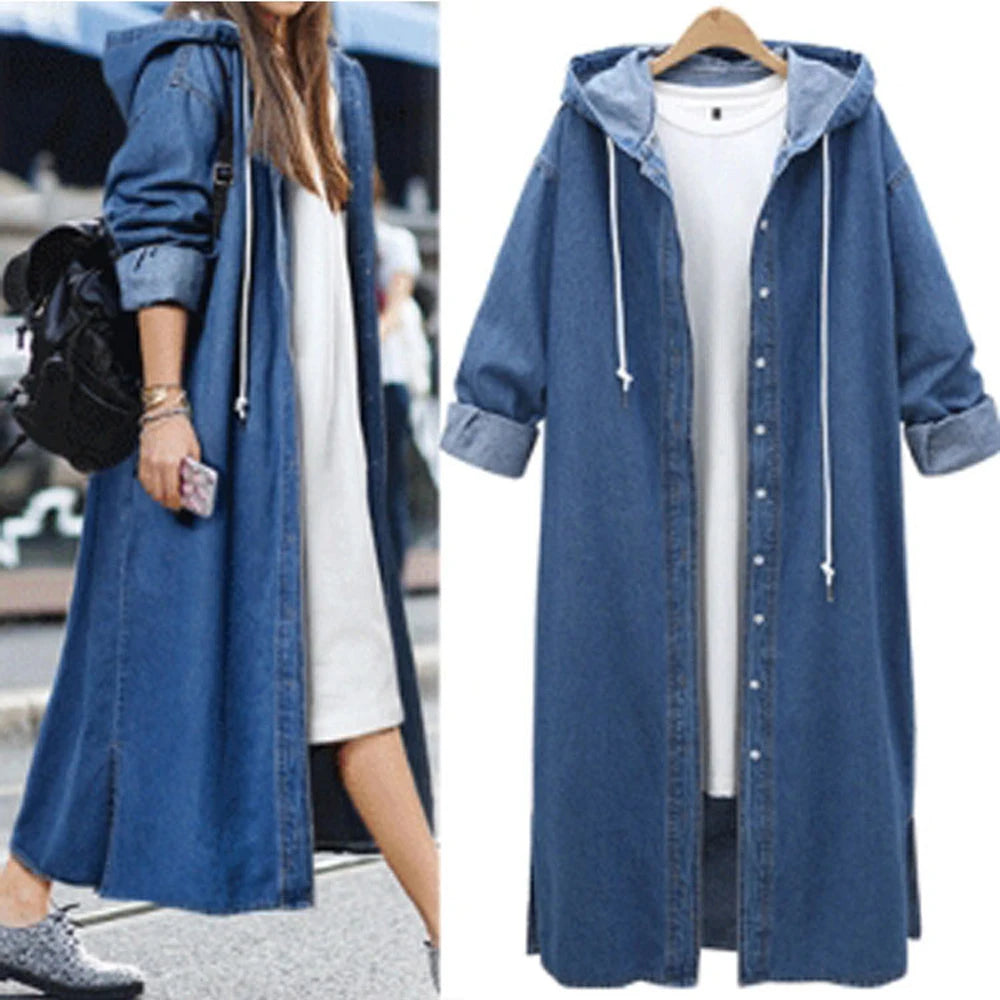 Nouveau Trench Couleur Unie À Lacets Femmes Veste Automne Mode Denim Vestes Lavé Jeans Manteau Femme Col Veste D'extérieur