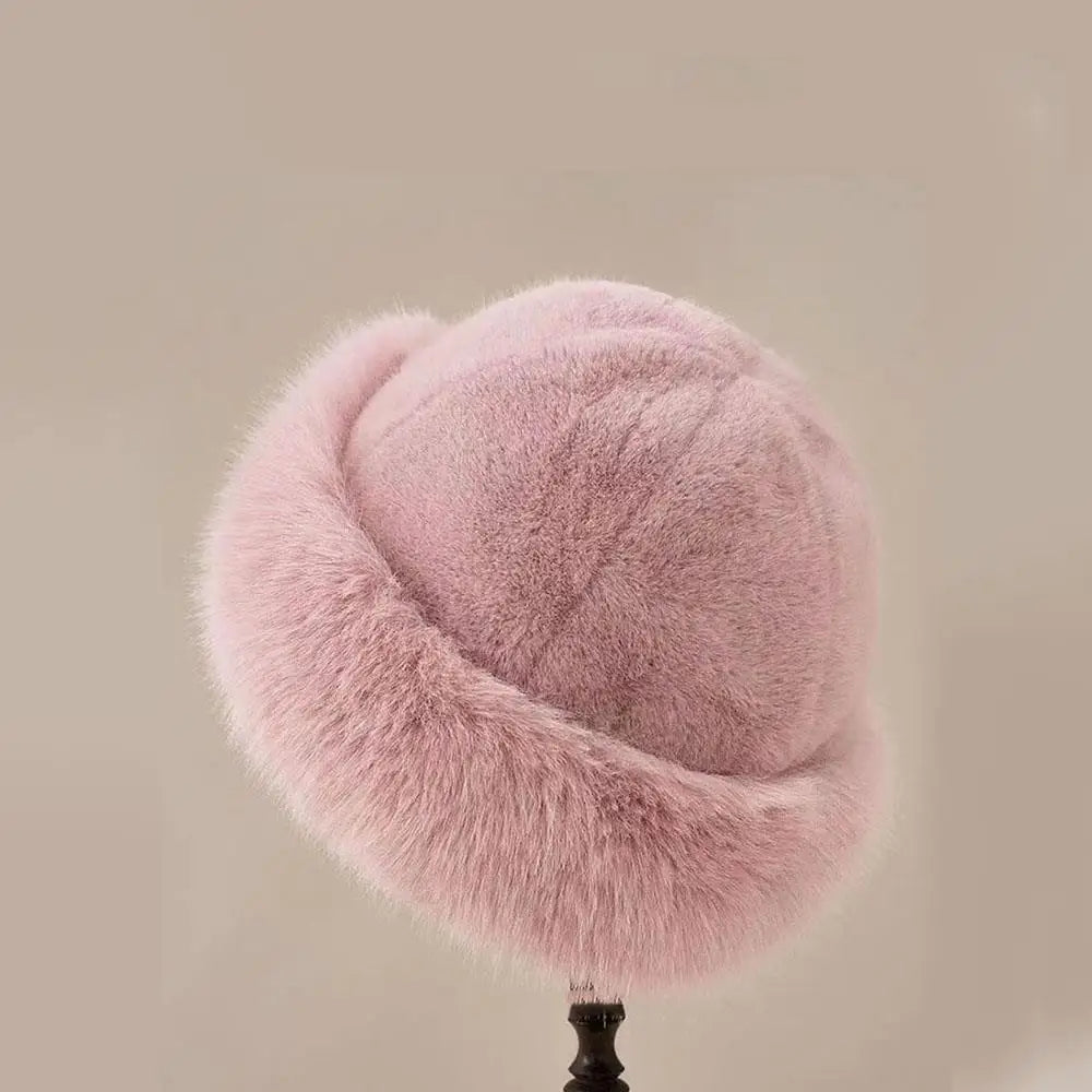 New Women Warm Thick Bucket Hats Fluffy Fur Panama Cap Plush Windproof Ear Protection Caps Solid Luxury Fisherman Hat 2024