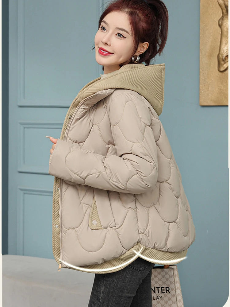 Fitshinling Fashion Nouveau Manteau Parkas Chaud Vêtements D'extérieur Femmes Vêtements Faux Deux Pièces Coton Rembourré Veste D'hiver Matelassée Femme