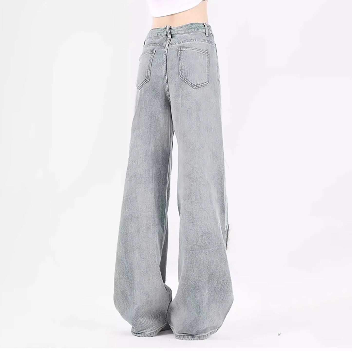 Jean brodé étoile Y2k pour femme, pantalon en denim taille haute avec bords bruts, pantalon ample et droit surdimensionné esthétique des années 90