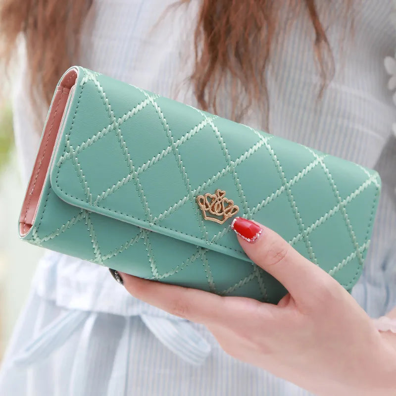 Wallets For Women Cute Pink Pocket Womens Wallets Purses Plaid Pu Leather Long Wallet Hasp Phone Bag Money Coin Pocket Bag