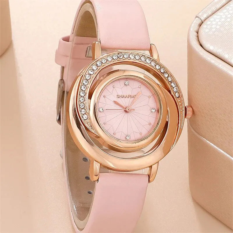 Ensemble de 5 montres de luxe pour femmes, bague, collier, boucles d'oreilles, strass, mode, montre-bracelet décontractée pour dames