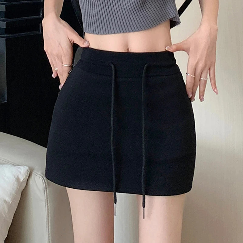 High Waist Drawstring Summer Slim Bag Hip Skirt Women's Casual Skirt Hotsweet A line Skirt