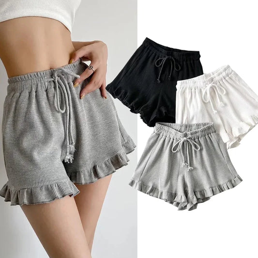 Women lace up shorts Summer Casual elastic waist solid shorts for girls 2024 high quality thick fabric Mini Shorts