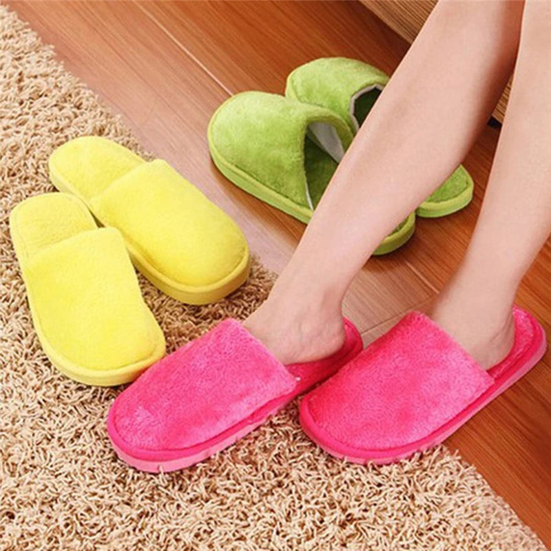 Women Home Slippers Autumn Winter Warm Furry Plush Shoes Indoor Bedroom Light EVA Couple Cotton Slipper Solid Soft Flip Flops