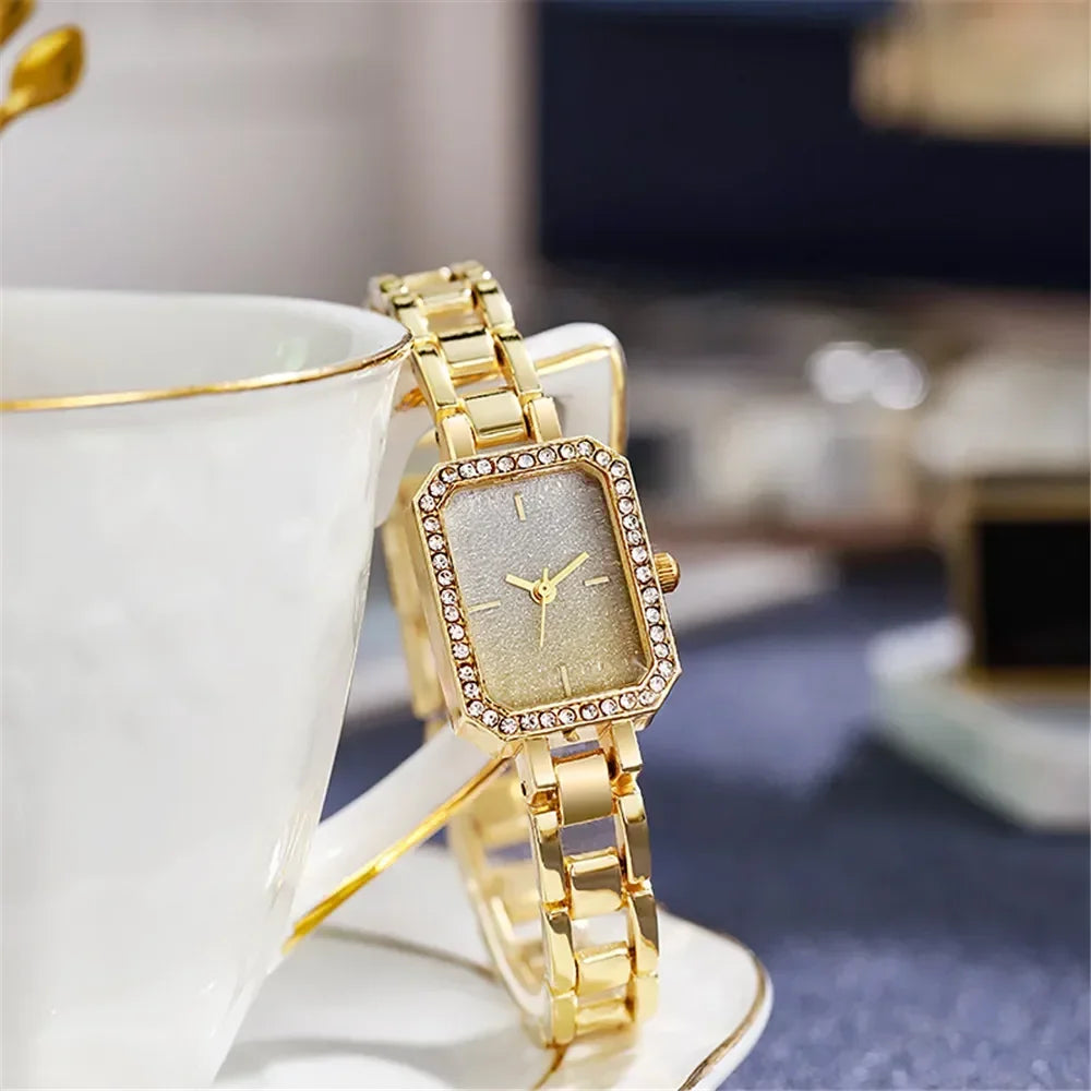 Luxury Ladies Brand Watches Fashion Dresses Square Crystal Minimalist Design Women Quartz Watch Stainless Steel Skeleton Clock