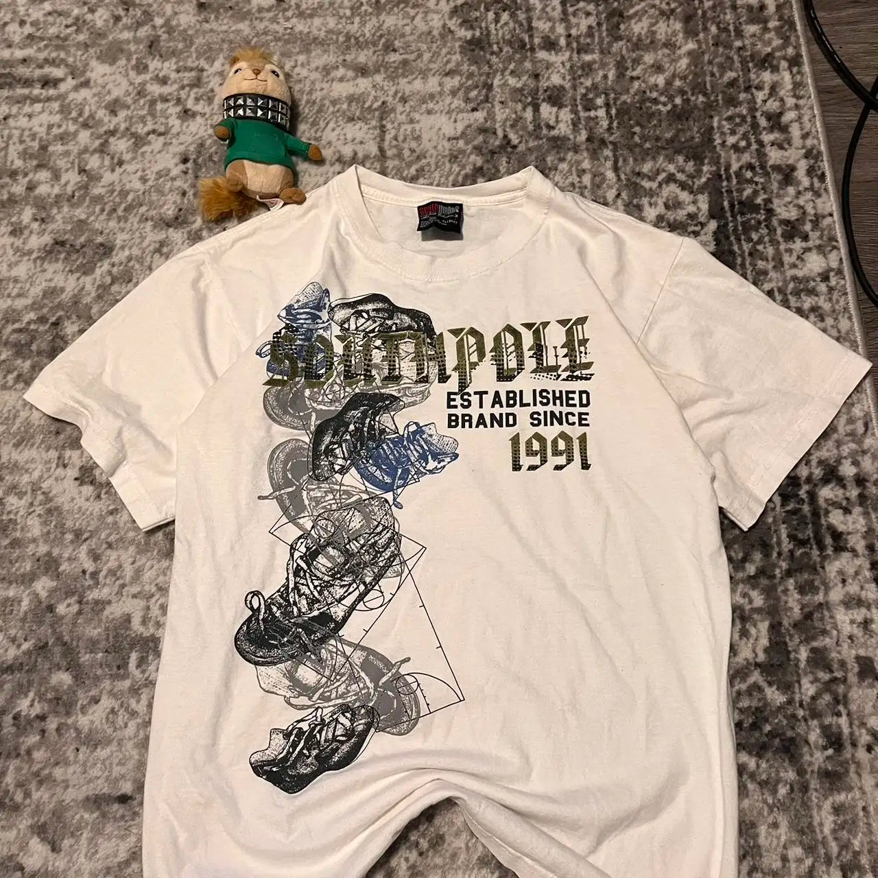 T-shirt vintage du pôle Sud des années 2000 avec logo tête de mort noire, style grunge skate Y2K, pour homme, style hip-hop gothique, mode de rue, grande taille