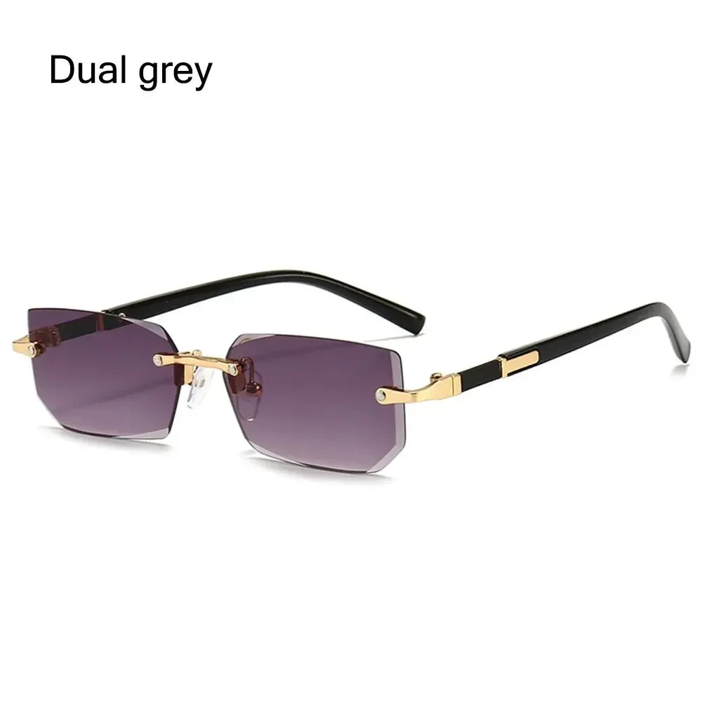 Lunettes de soleil rectangulaires sans monture avec protection UV400 Y2K pour femmes et hommes