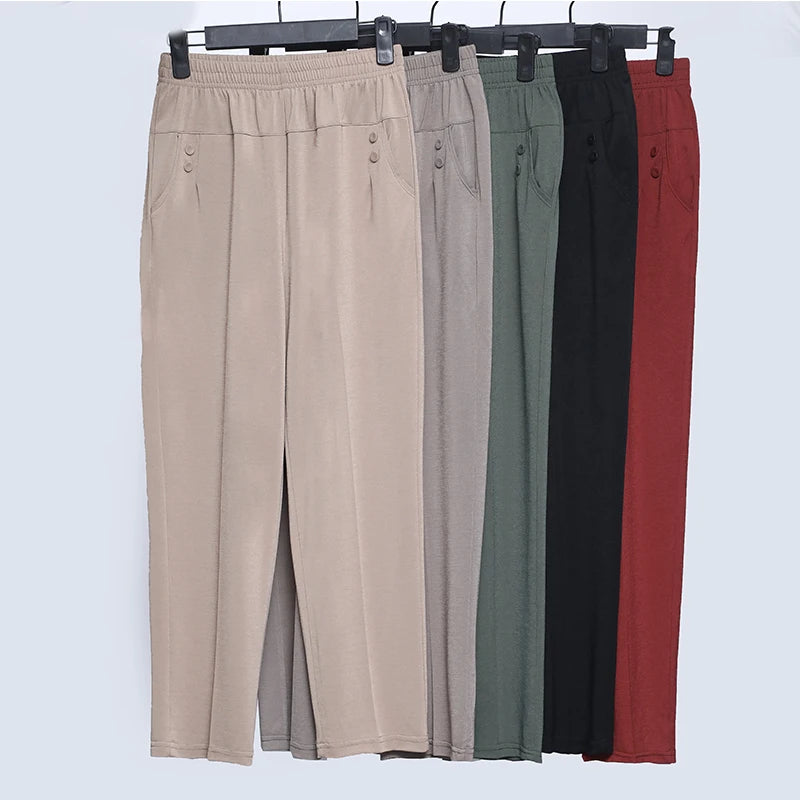 Pantalons de printemps et d'été pour femmes d'âge moyen, taille élastique fine, amples, en coton, pour mères, pantalons décontractés pour femmes